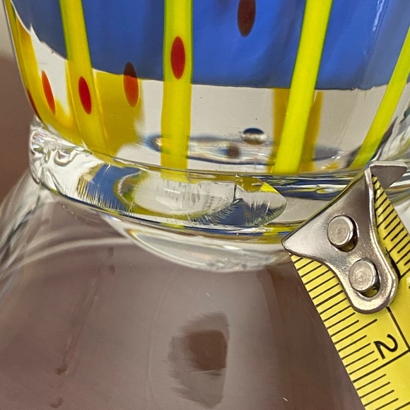 Gorgeous Cased Blue Vase w/ Yellow Pin Stripes Red Hand Blown Pontil Art Glass - Picture 10 of 12